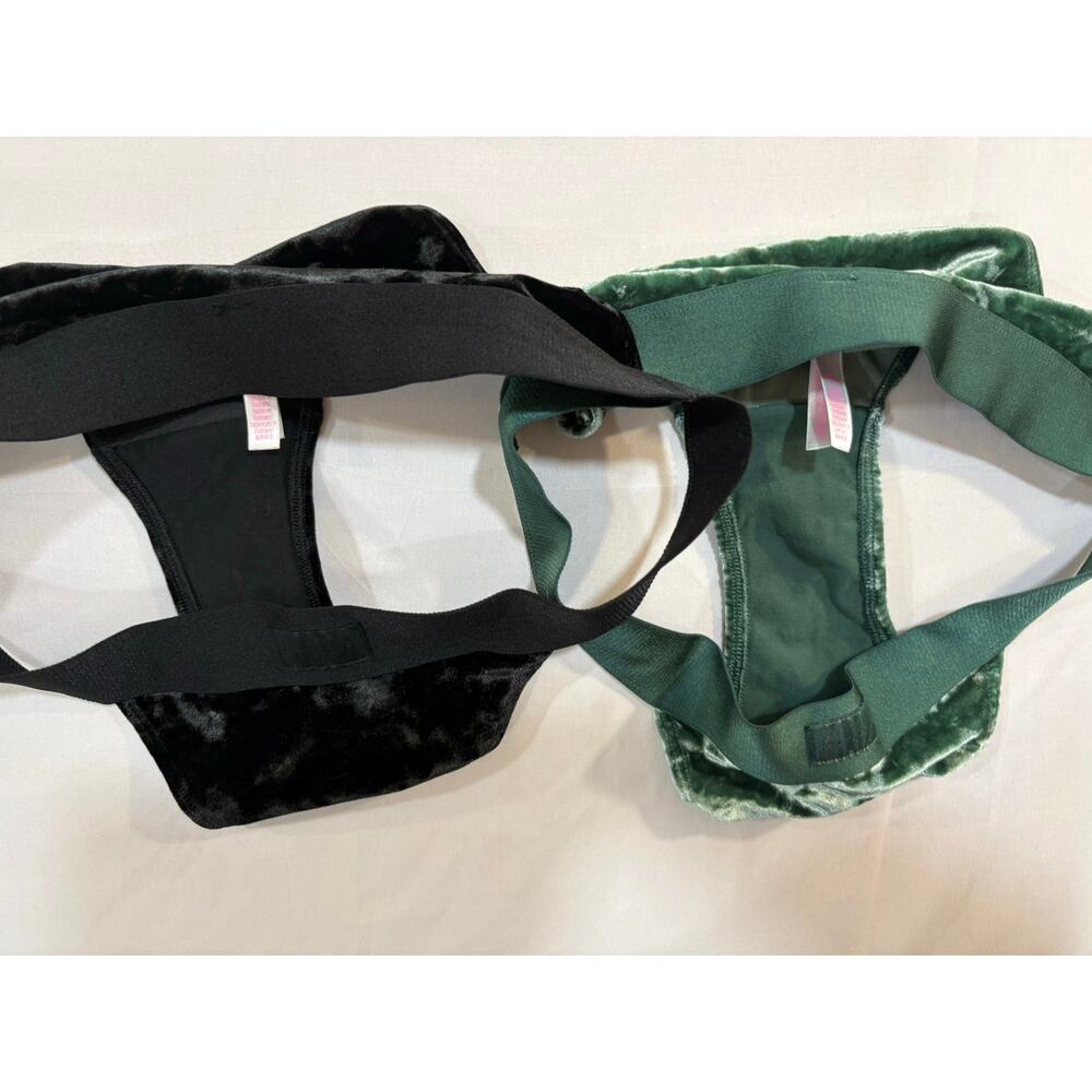 Victoria’s Secret PINK Green Crushed Velour Triangle Bra + 2 matching panties - Picture 5 of 7